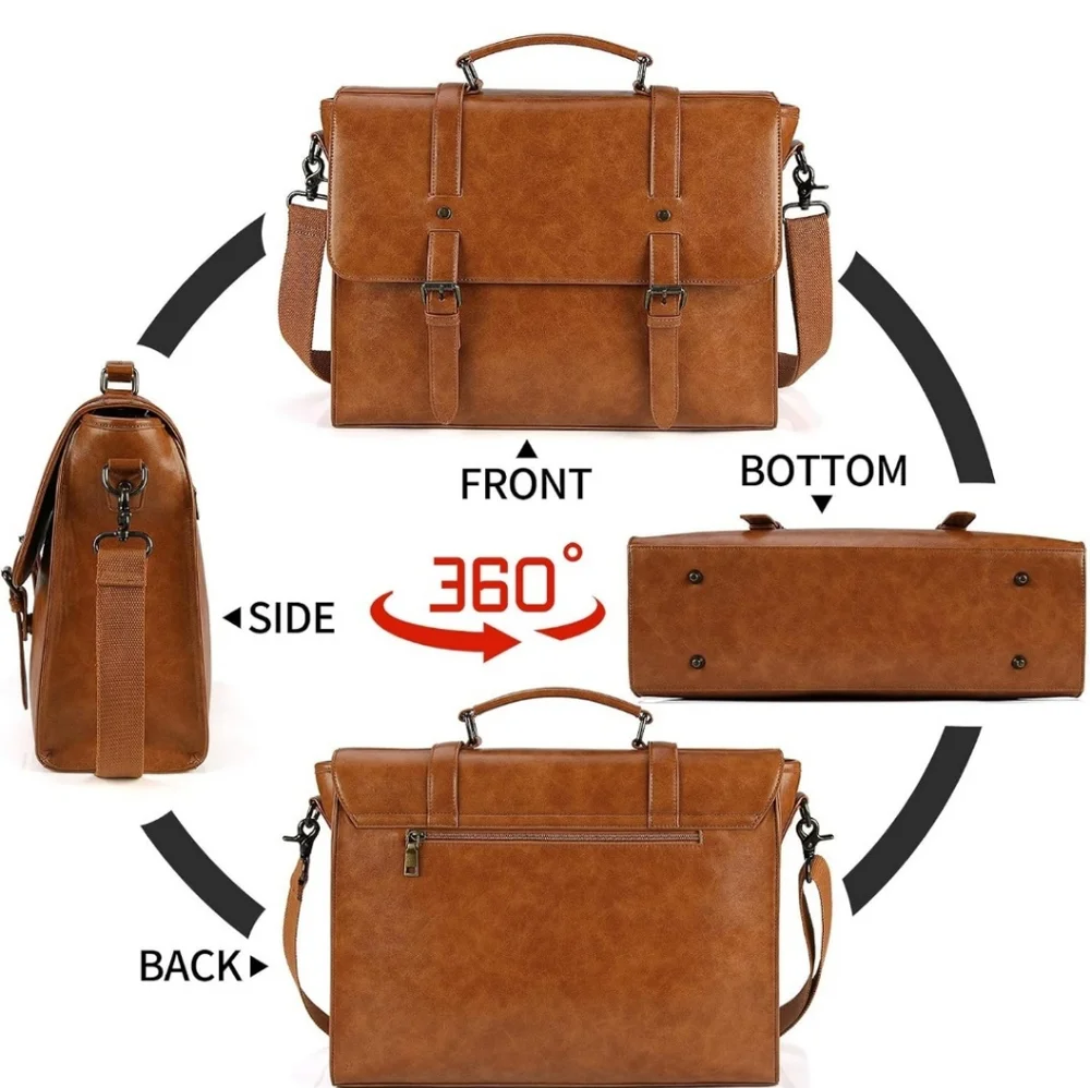 Vintage 15.6 Inch Waterproof Leather Laptop Briefcase Large Satchel Shoulder Bag